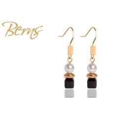 R33607 EARRINGS LAUREN" JET-WHITE GO"